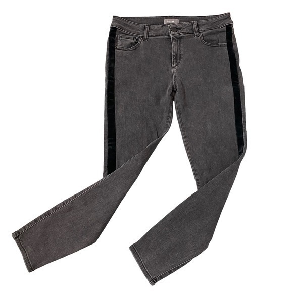 DL1961 Womens Margaux Black Velvet Stripe Stretch Skinny Ankle Jeans sz 28 - Picture 1 of 16